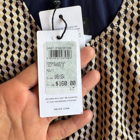 Reiss Blue and Tan One Piece with Textured Bow Detail - Picture 2 of 11